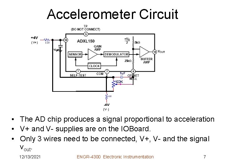 Accelerometer Circuit (V+) 10 F (V-) • The AD chip produces a signal proportional
