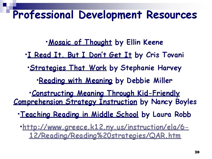 Professional Development Resources • Mosaic of Thought by Ellin Keene • I Read It,