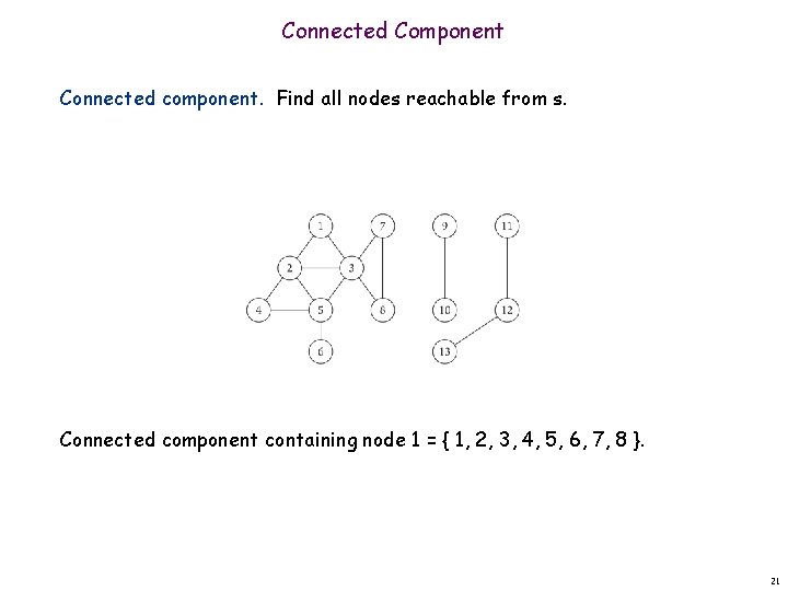 Connected Component Connected component. Find all nodes reachable from s. Connected component containing node