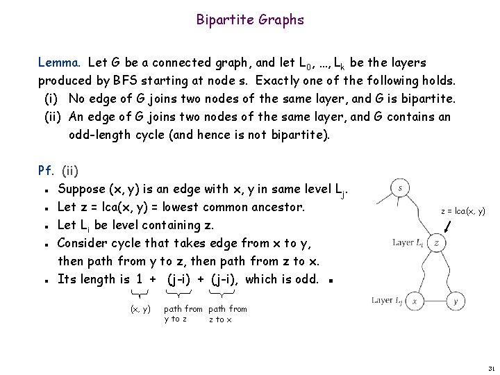 Bipartite Graphs Lemma. Let G be a connected graph, and let L 0, …,