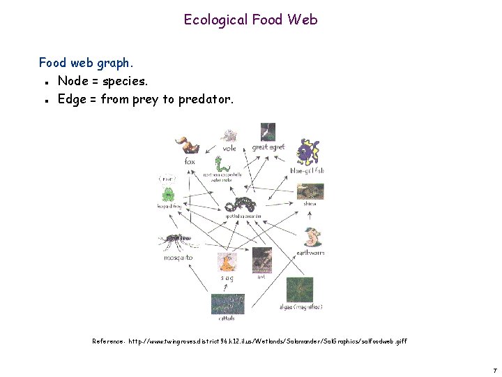 Ecological Food Web Food web graph. Node = species. Edge = from prey to