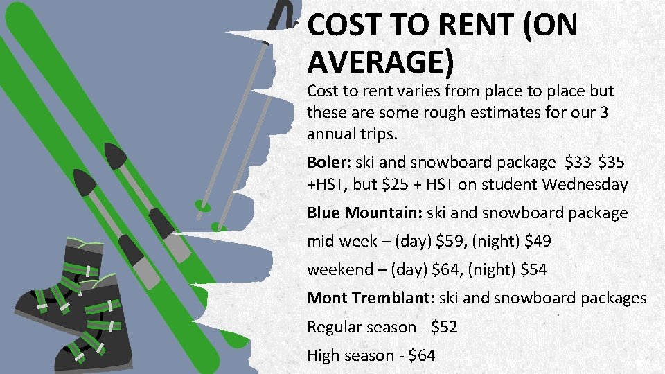 COST TO RENT (ON AVERAGE) Cost to rent varies from place to place but