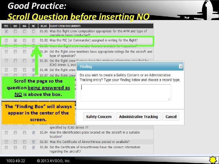 Good Practice: Scroll Question before inserting NO Scroll the page so the question being