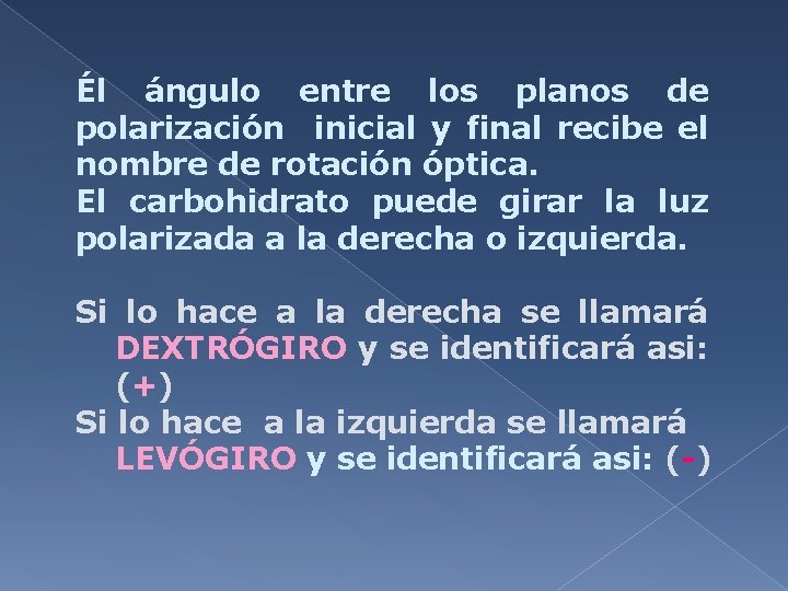 Él ángulo entre los planos de polarización inicial y final recibe el nombre de