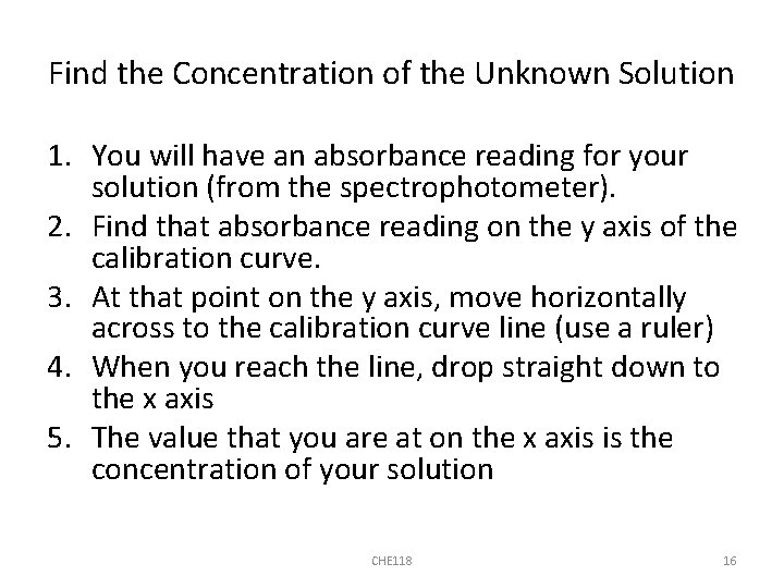 Find the Concentration of the Unknown Solution 1. You will have an absorbance reading