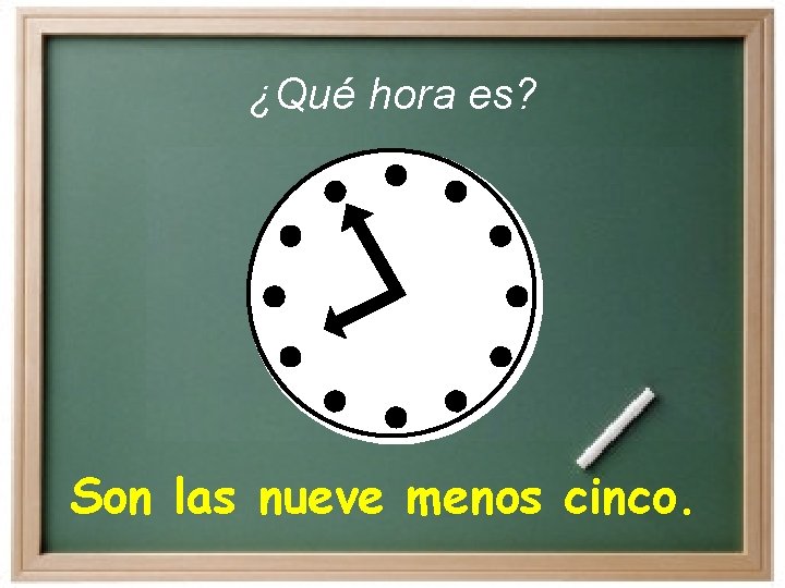 ¿Qué hora es? Son las nueve menos cinco. ¿Qué hora es? Son las nueve menos cinco.