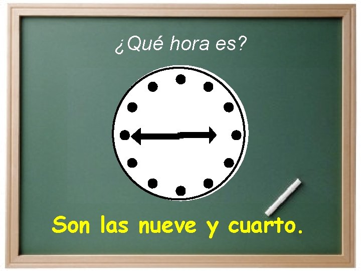 ¿Qué hora es? Son las nueve y cuarto. ¿Qué hora es? Son las nueve y cuarto.