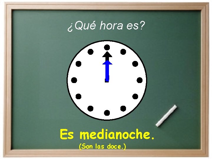 ¿Qué hora es? Es medianoche. (Son las doce. ) ¿Qué hora es? Es medianoche. (Son las doce. )