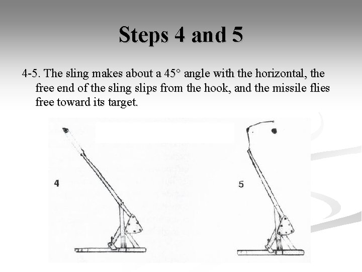 Steps 4 and 5 4 -5. The sling makes about a 45° angle with