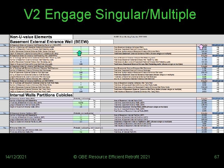 V 2 Engage Singular/Multiple 14/12/2021 © GBE Resource Efficient Retrofit 2021 67 