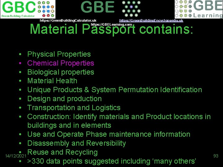 https: //Green. Building. Calculator. uk https: //Green. Building. Encyclopaedia. uk https: //GBELearning. com Material