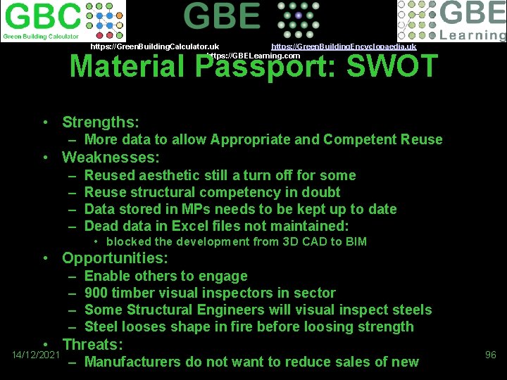 https: //Green. Building. Calculator. uk https: //Green. Building. Encyclopaedia. uk https: //GBELearning. com Material