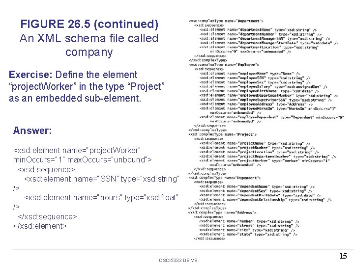 FIGURE 26. 5 (continued) An XML schema file called company Exercise: Define the element FIGURE 26. 5 (continued) An XML schema file called company Exercise: Define the element
