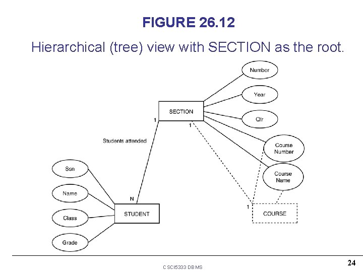 FIGURE 26. 12 Hierarchical (tree) view with SECTION as the root. CSCI 5333 DBMS FIGURE 26. 12 Hierarchical (tree) view with SECTION as the root. CSCI 5333 DBMS