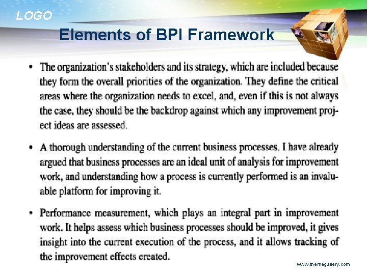 LOGO Elements of BPI Framework www. themegallery. com 