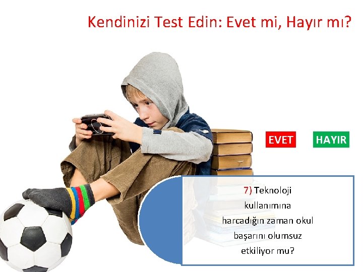 Kendinizi Test Edin: Evet mi, Hayır mı? EVET 7) Teknoloji kullanımına harcadığın zaman okul