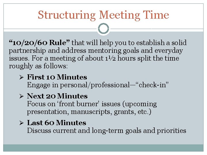 Structuring Meeting Time “ 10/20/60 Rule” that will help you to establish a solid