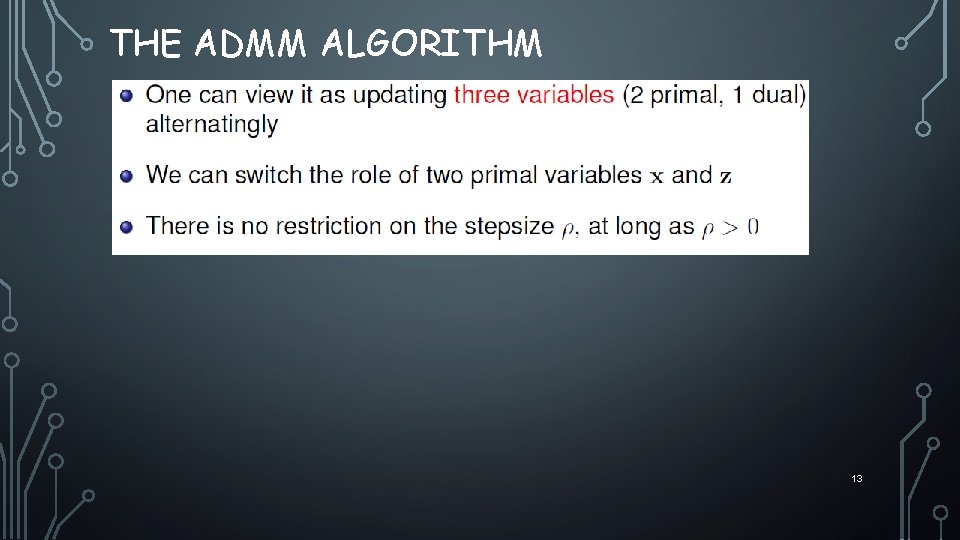 THE ADMM ALGORITHM 13 