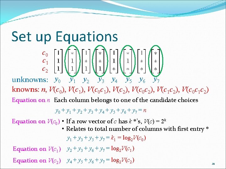 Set up Equations c 0 c 1 c 2 unknowns: y 0 y 1