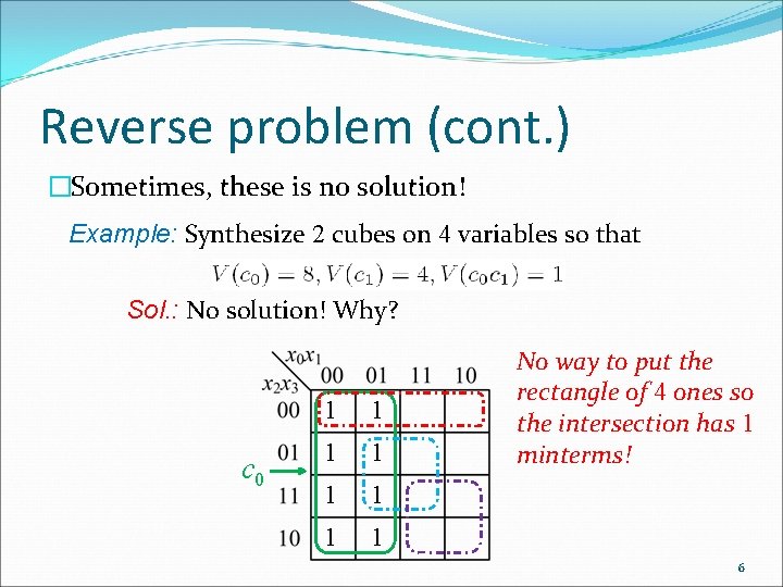 Reverse problem (cont. ) �Sometimes, these is no solution! Example: Synthesize 2 cubes on