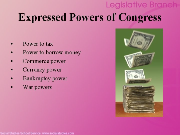 Expressed Powers of Congress • • • Power to tax Power to borrow money