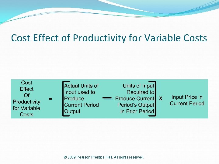 Cost Effect of Productivity for Variable Costs © 2009 Pearson Prentice Hall. All rights