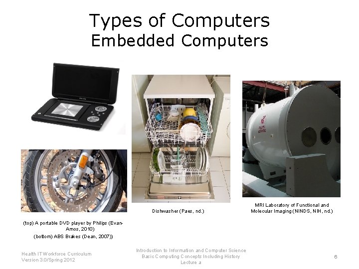 Types of Computers Embedded Computers Dishwasher (Paes, nd. ) MRI Laboratory of Functional and