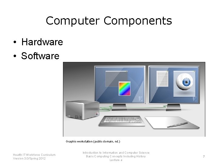 Computer Components • Hardware • Software Graphic workstation (public domain, nd. ) Health IT