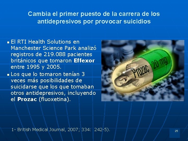 Cambia el primer puesto de la carrera de los antidepresivos por provocar suicidios El