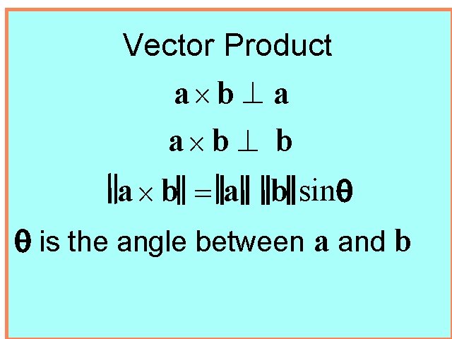 Vector Product a´b ^ a a´b ^ b a ´ b = a b Vector Product a´b ^ a a´b ^ b a ´ b = a b