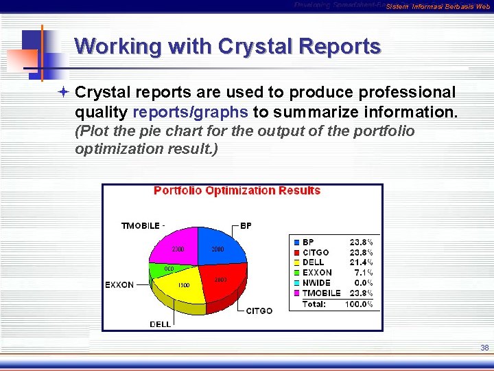 Sistem Informasi Berbasis Web Working with Crystal Reports ª Crystal reports are used to