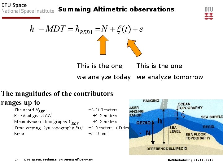 Summing Altimetric observations This is the one we analyze today we analyze tomorrow The