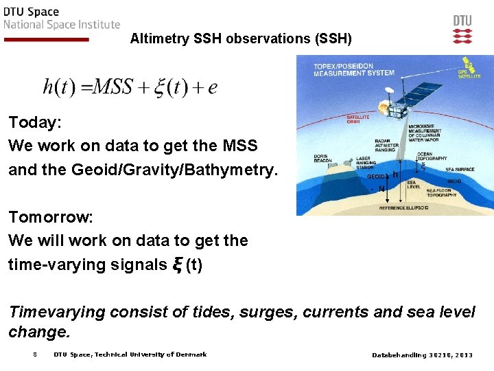 Altimetry SSH observations (SSH) Satellite Altimetry Today: We work on data to get the