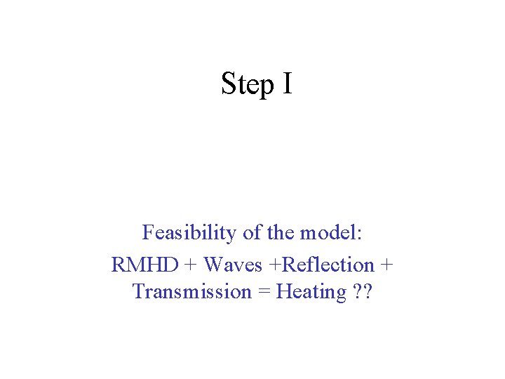 Step I Feasibility of the model: RMHD + Waves +Reflection + Transmission = Heating