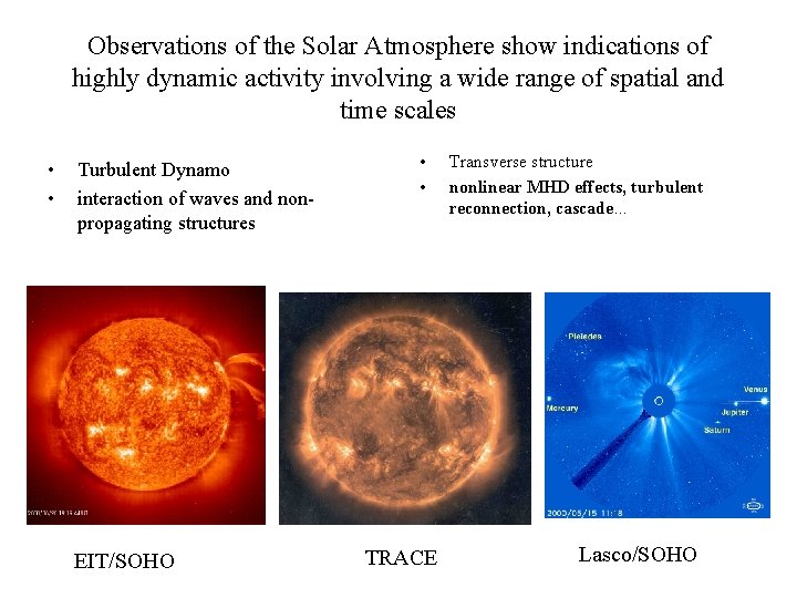 Observations of the Solar Atmosphere show indications of highly dynamic activity involving a wide