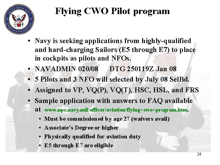 Flying CWO Pilot program • Navy is seeking applications from highly-qualified and hard-charging Sailors