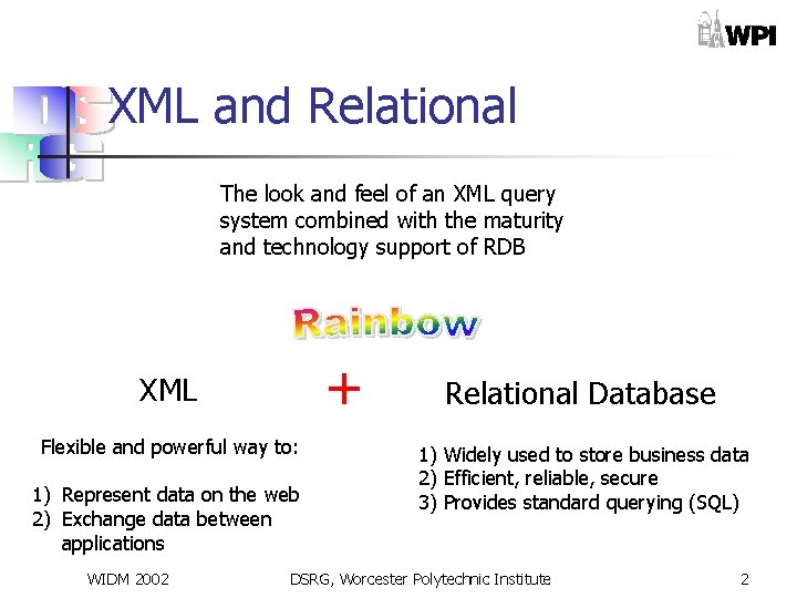 XML and Relational The look and feel of an XML query system combined with