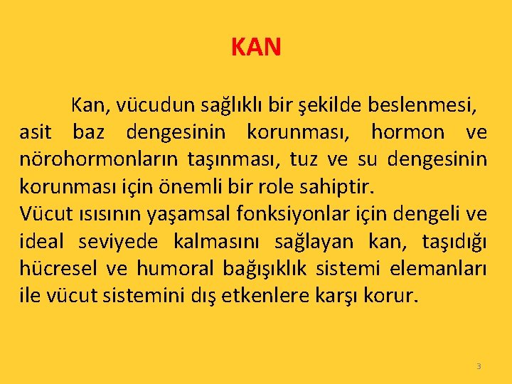 KAN Kan, vücudun sağlıklı bir şekilde beslenmesi, asit baz dengesinin korunması, hormon ve nörohormonların