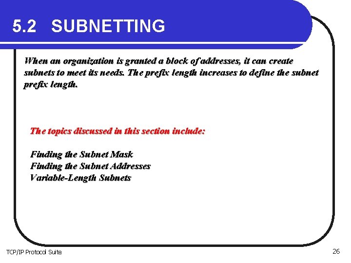 5. 2 SUBNETTING When an organization is granted a block of addresses, it can