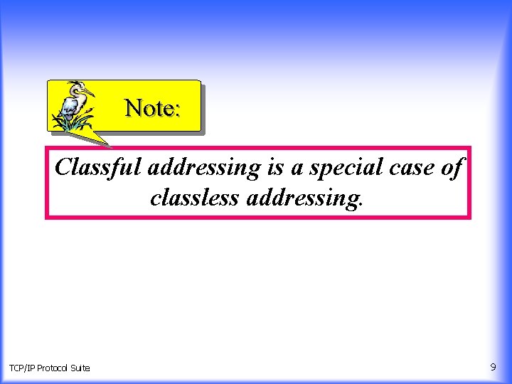 Note: Classful addressing is a special case of classless addressing. TCP/IP Protocol Suite 9