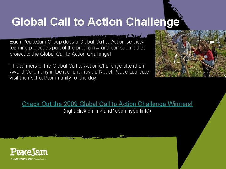 Global Call to Action Challenge Each Peace. Jam Group does a Global Call to