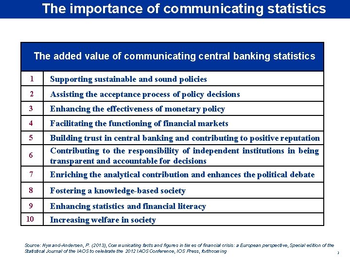 Rubric The importance of communicating statistics The added value of communicating central banking statistics