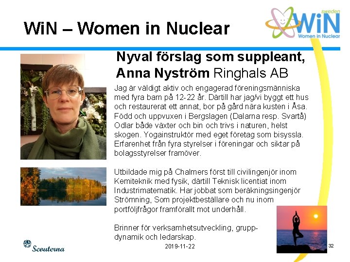 Wi. N – Women in Nuclear. Nyval förslag som suppleant, Anna Nyström Ringhals AB