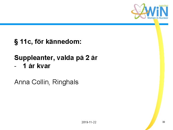 § 11 c, för kännedom: Suppleanter, valda på 2 år - 1 år kvar