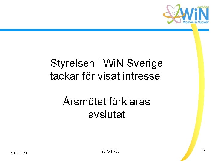 Styrelsen i Wi. N Sverige tackar för visat intresse! Årsmötet förklaras avslutat 2019 -11