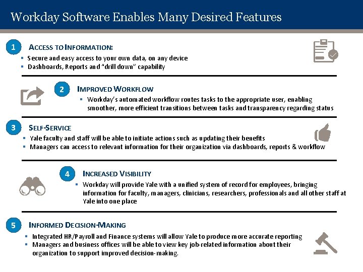 Workday Software Enables Many Desired Features 1 ACCESS TO INFORMATION: § Secure and easy
