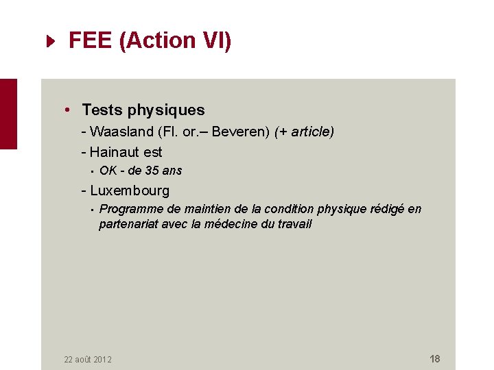 FEE (Action VI) • Tests physiques - Waasland (Fl. or. – Beveren) (+ article)