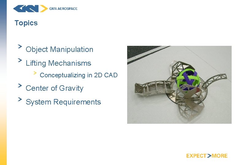 Topics Object Manipulation Lifting Mechanisms Conceptualizing in 2 D CAD Center of Gravity System