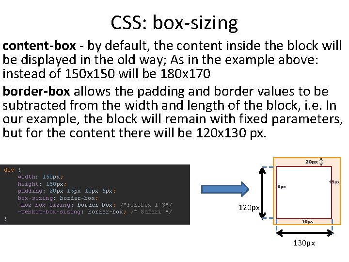 CSS: box-sizing content-box - by default, the content inside the block will be displayed