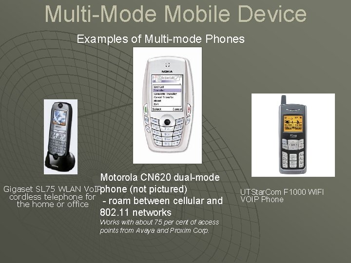 Multi-Mode Mobile Device Examples of Multi-mode Phones Motorola CN 620 dual-mode Gigaset SL 75